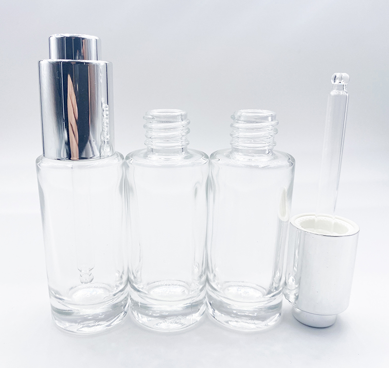 30ml black dropper bottle with sliver aluminum dropper circle push button glass dropper bottles