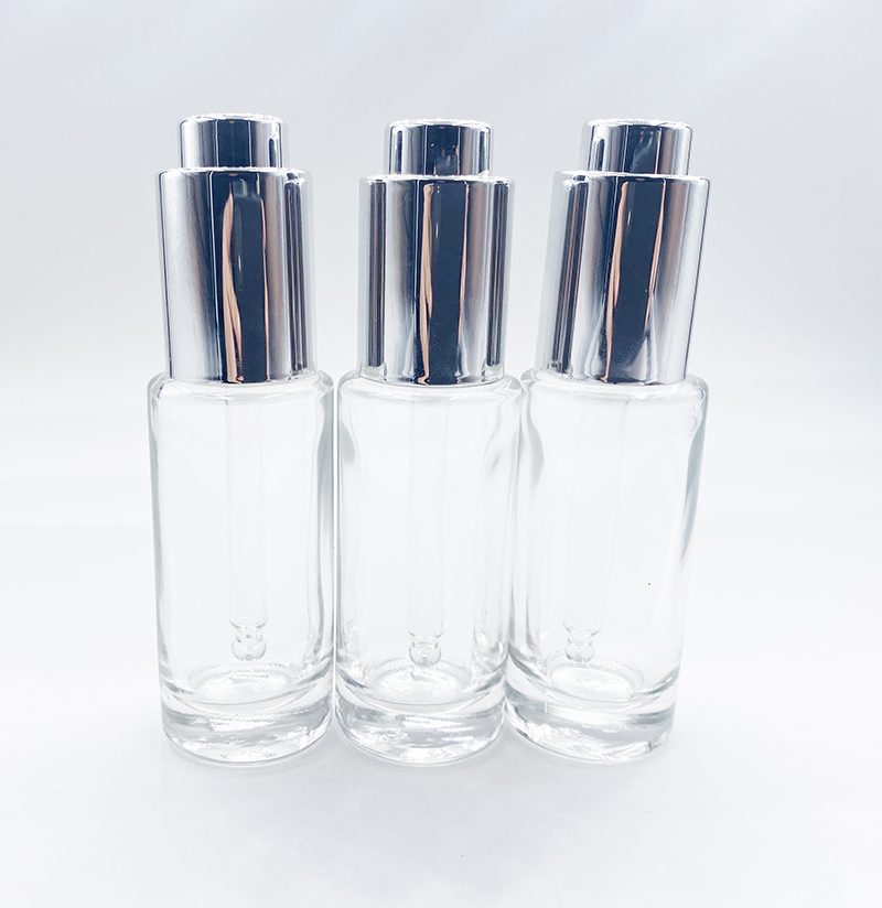 30ml black dropper bottle with sliver aluminum dropper circle push button glass dropper bottles
