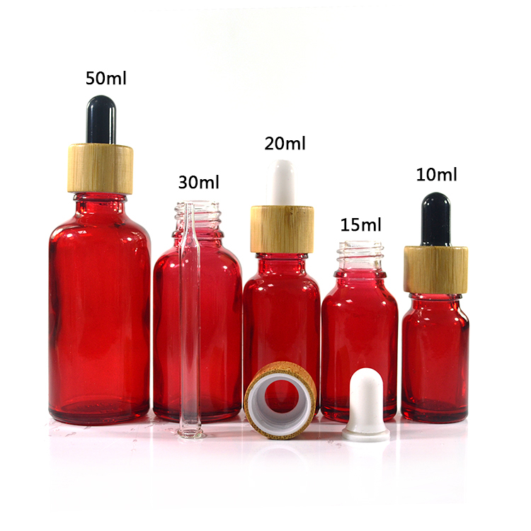 30ml black red purple custom logo printing glass dropper bottle for CBD Oil ejuice essential oil with bamboo cap