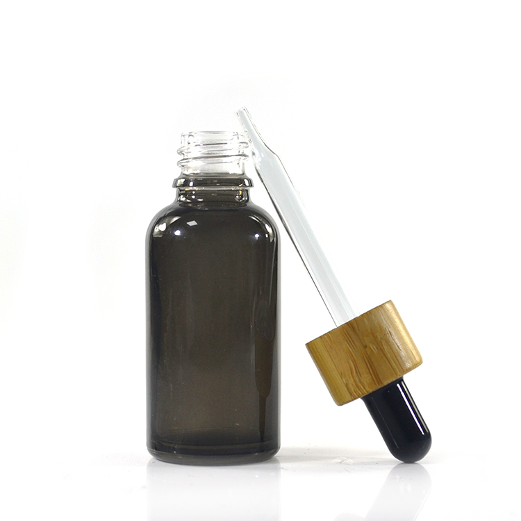 30ml black red purple custom logo printing glass dropper bottle for CBD Oil ejuice essential oil with bamboo cap
