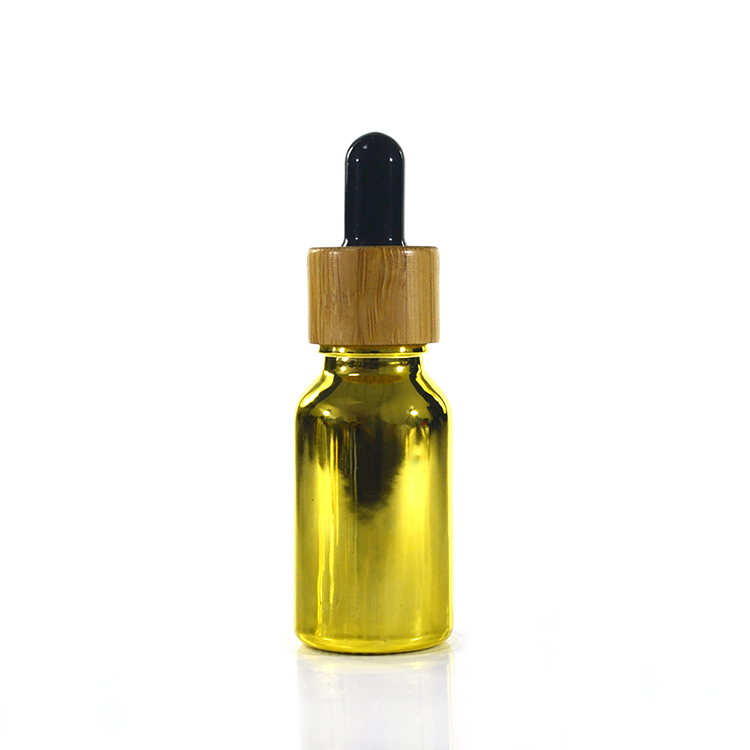 30ml boston round e cig oil dropper glass bottle/1oz round eliquid dropper gold plated silver platiglass bottle with bamboo cap