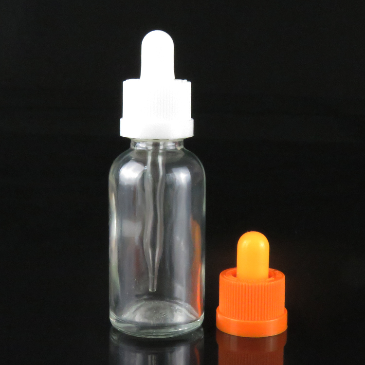 30ml child proof cap flint clear essential oil glass boston round pipette dropper bottles with dropper