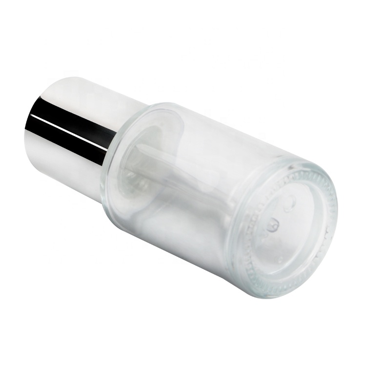 30ml clear cosmetic essential oil press pump dropper bottle with silver press dropper