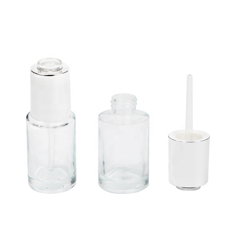 30ml clear cosmetic essential oil press pump dropper bottle with silver press dropper