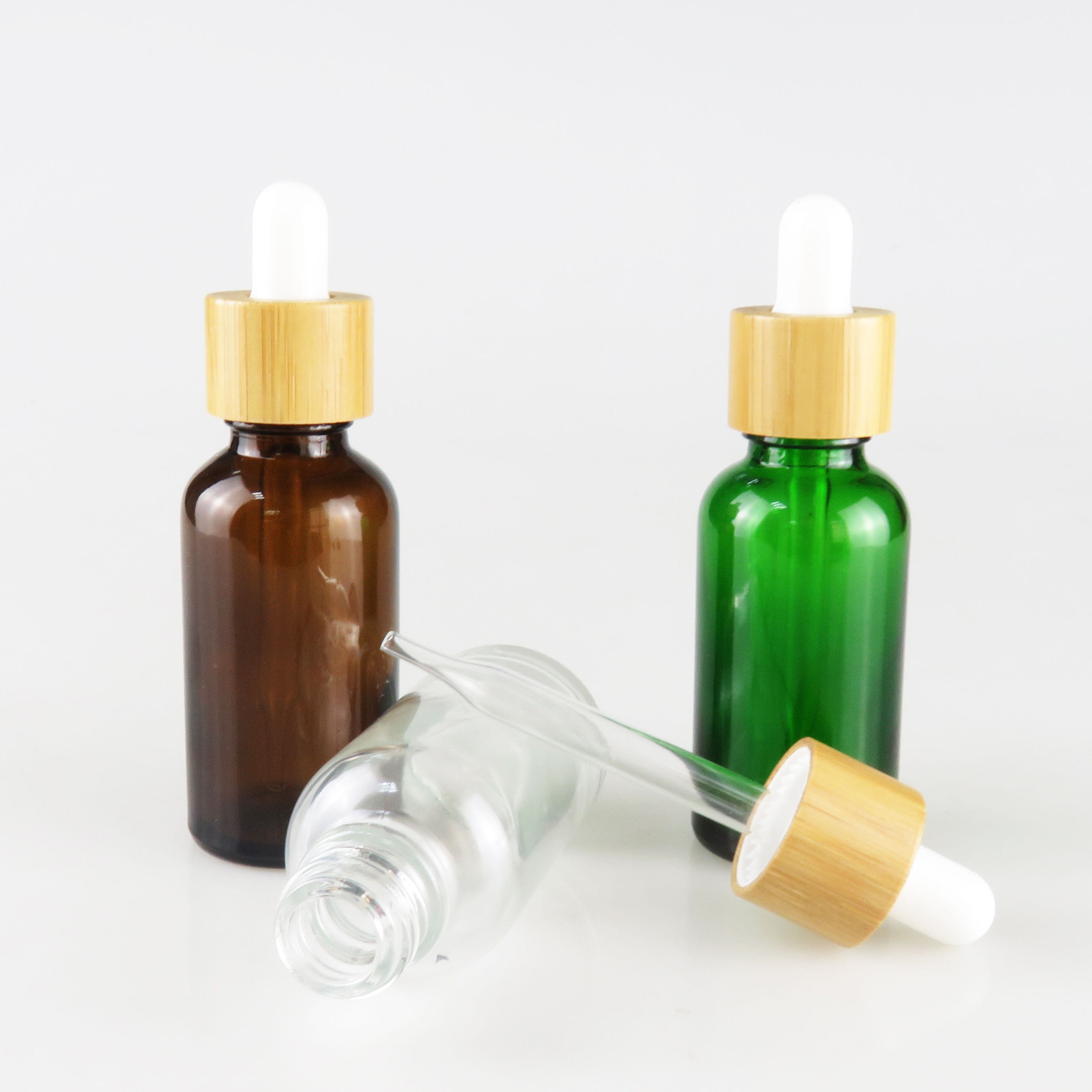 30ml clear e liquid glass bottle with bamboo cap from china