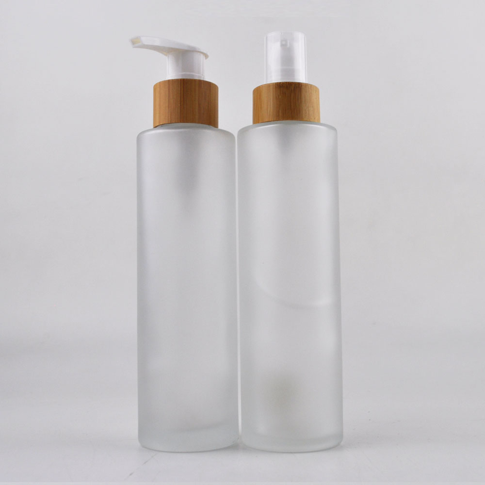 30ml clear frosted flat shoulder glass bottle with bamboo spray 50ml glass spray bottle with bamboo cap