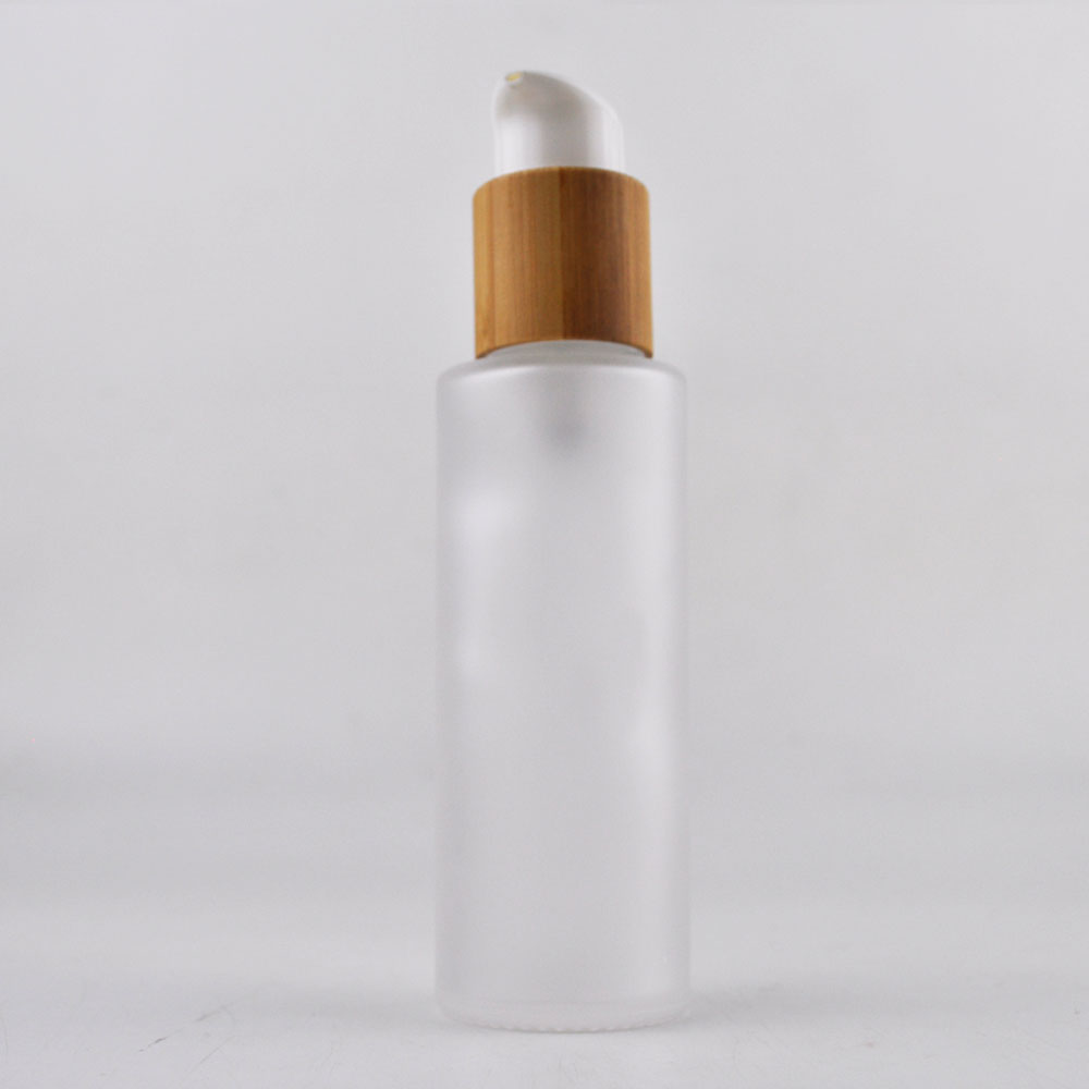 30ml clear frosted flat shoulder glass bottle with bamboo spray 50ml glass spray bottle with bamboo cap