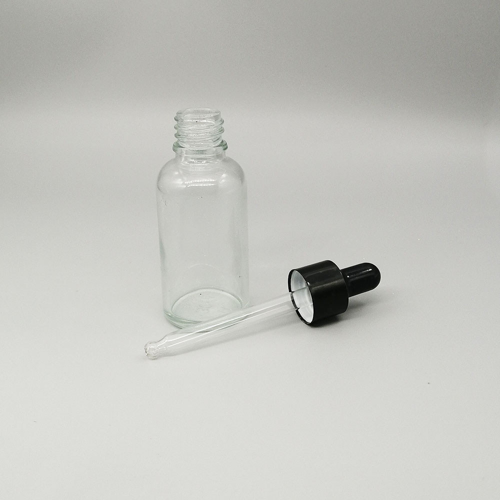 30ml clear glass dropper bottle essential oil empty bottle container with metal anodized aluminum lid