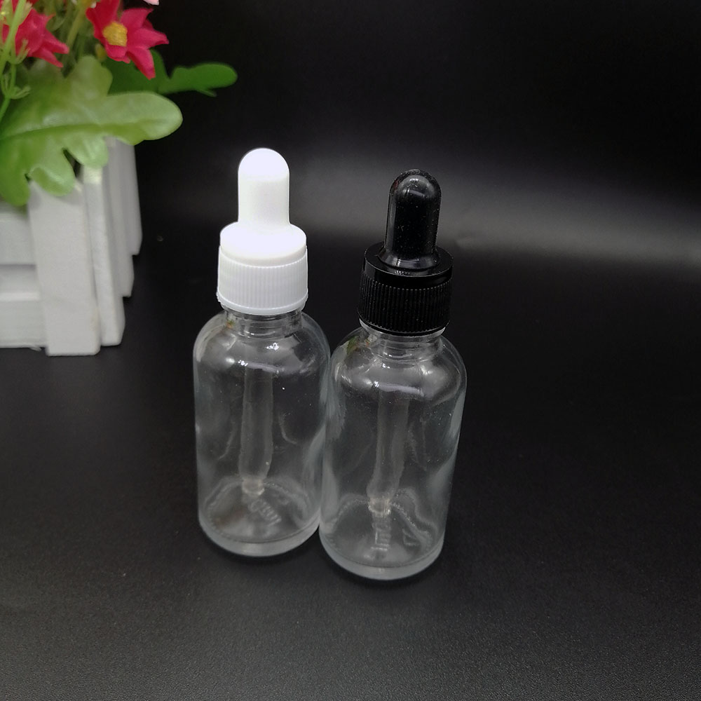 30ml clear glass dropper bottle essential oil empty bottle lotion essence water packaging container black white plastic lid