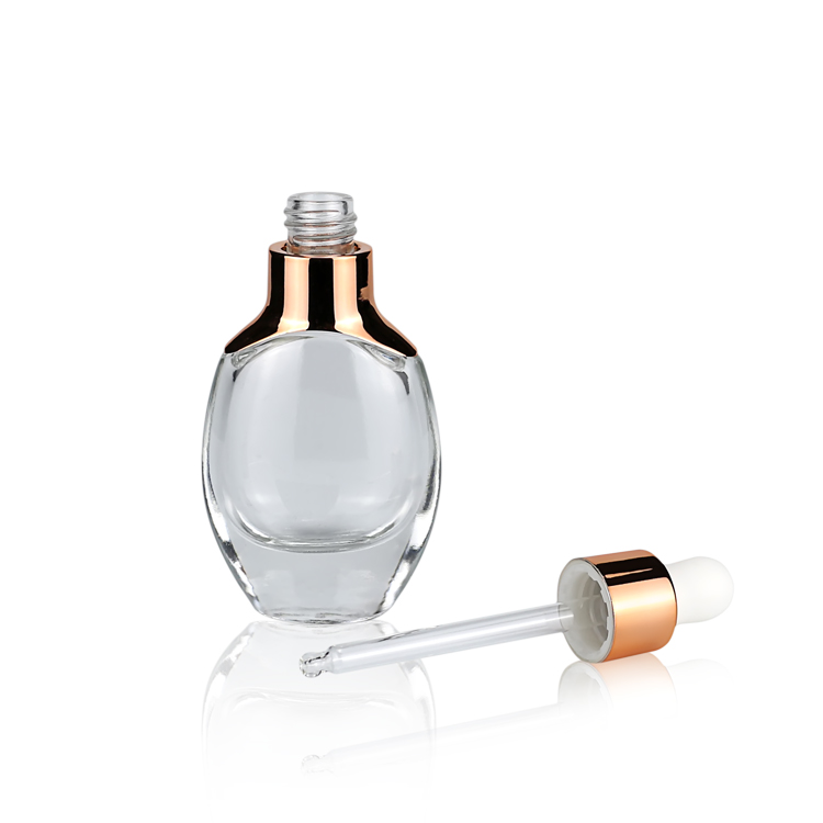 30ml clear glass dropper bottle with gold plating with white rubber