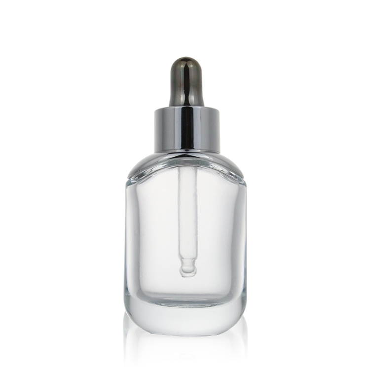 30ml clear glass thick dropper bottle with silver lid