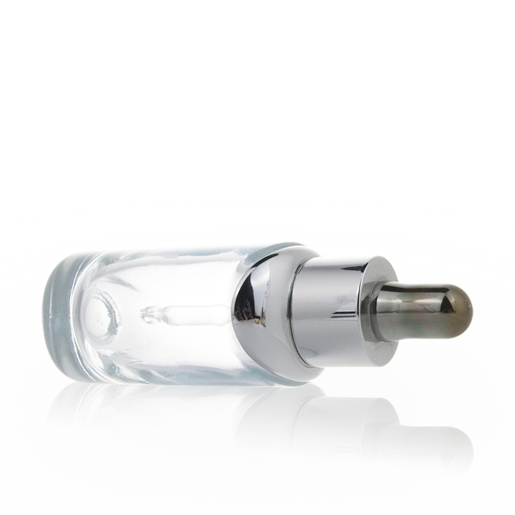 30ml clear glass thick dropper bottle with silver lid
