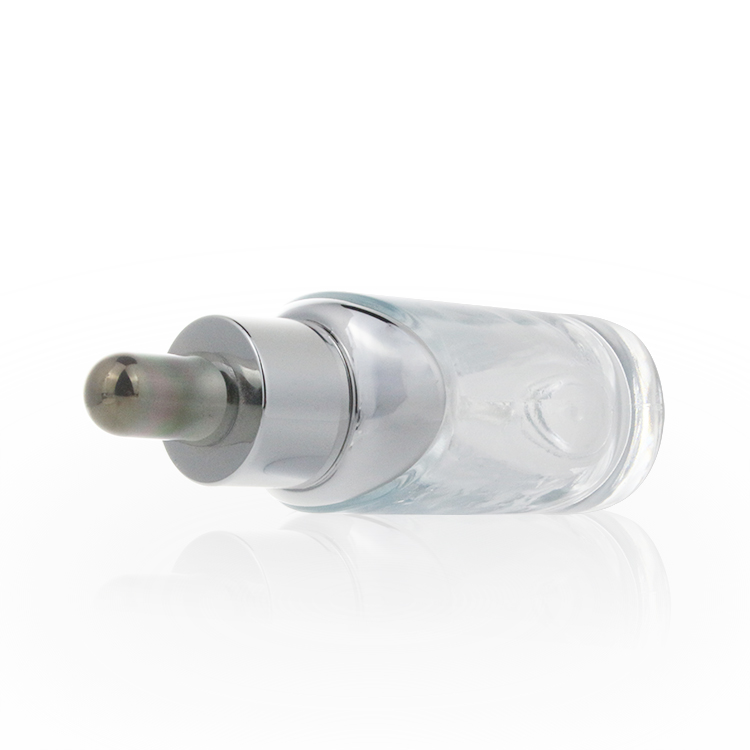 30ml clear glass thick dropper bottle with silver lid