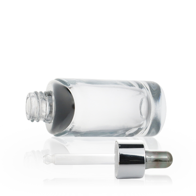 30ml clear glass thick dropper bottle with silver lid