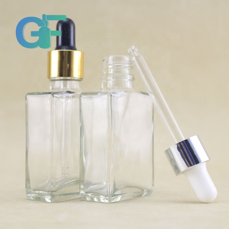 30ml clear rectangle glass dropper bottle