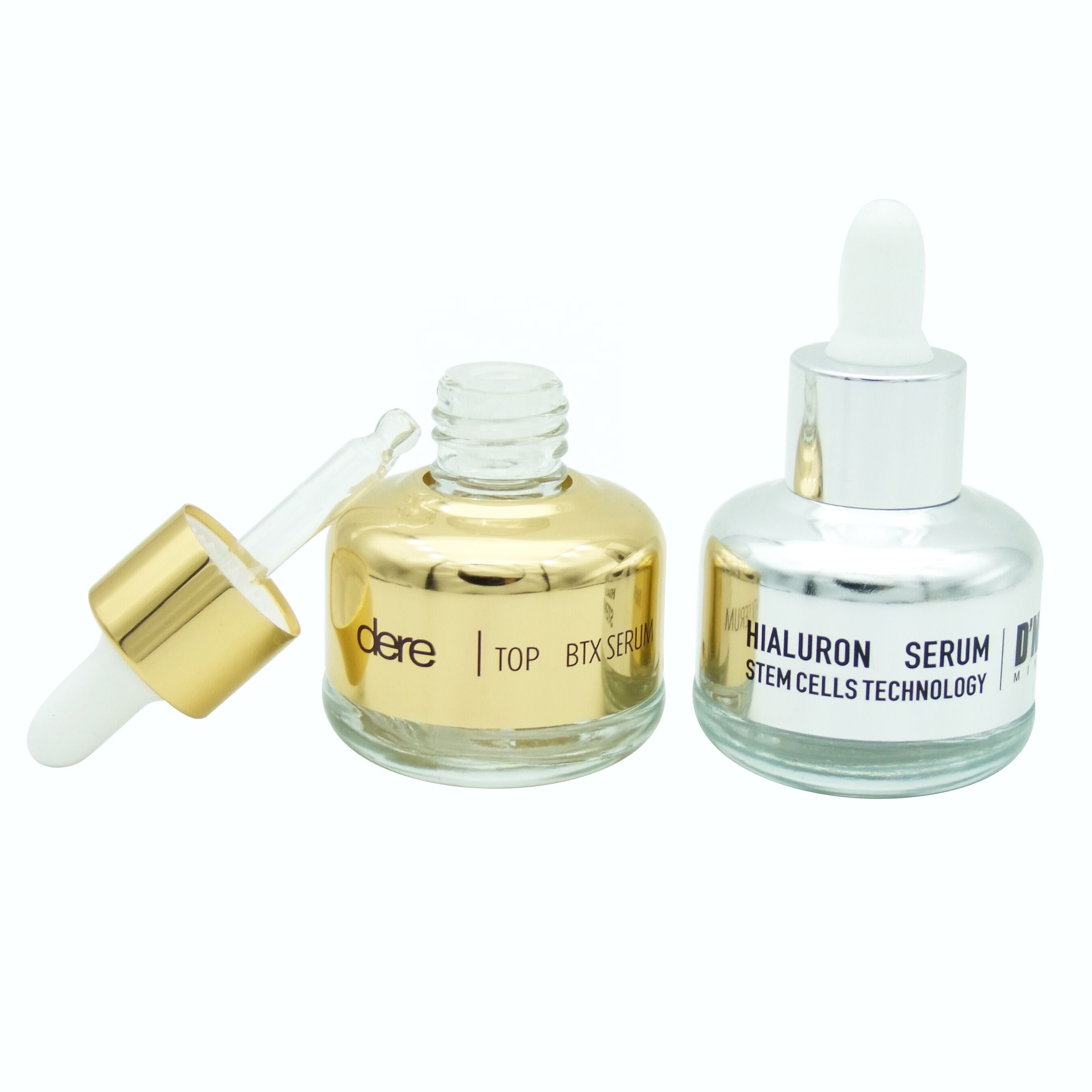 30ml cosmetic glass gold droppers bottles luxury 1oz eye serum glass bottles Haodexin hyaluronic serum stem cells technology