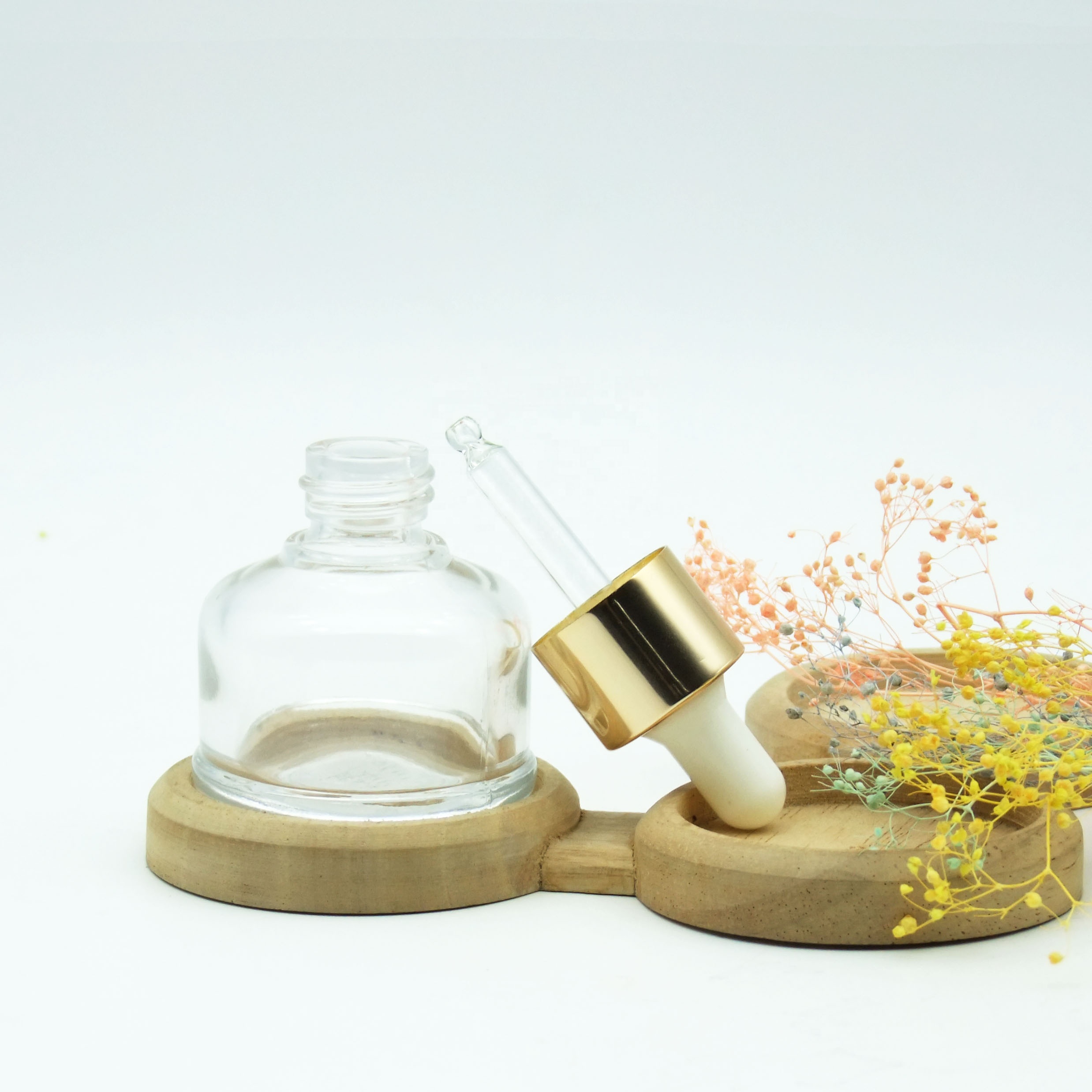 30ml cosmetic glass gold droppers bottles luxury 1oz eye serum glass bottles Haodexin hyaluronic serum stem cells technology