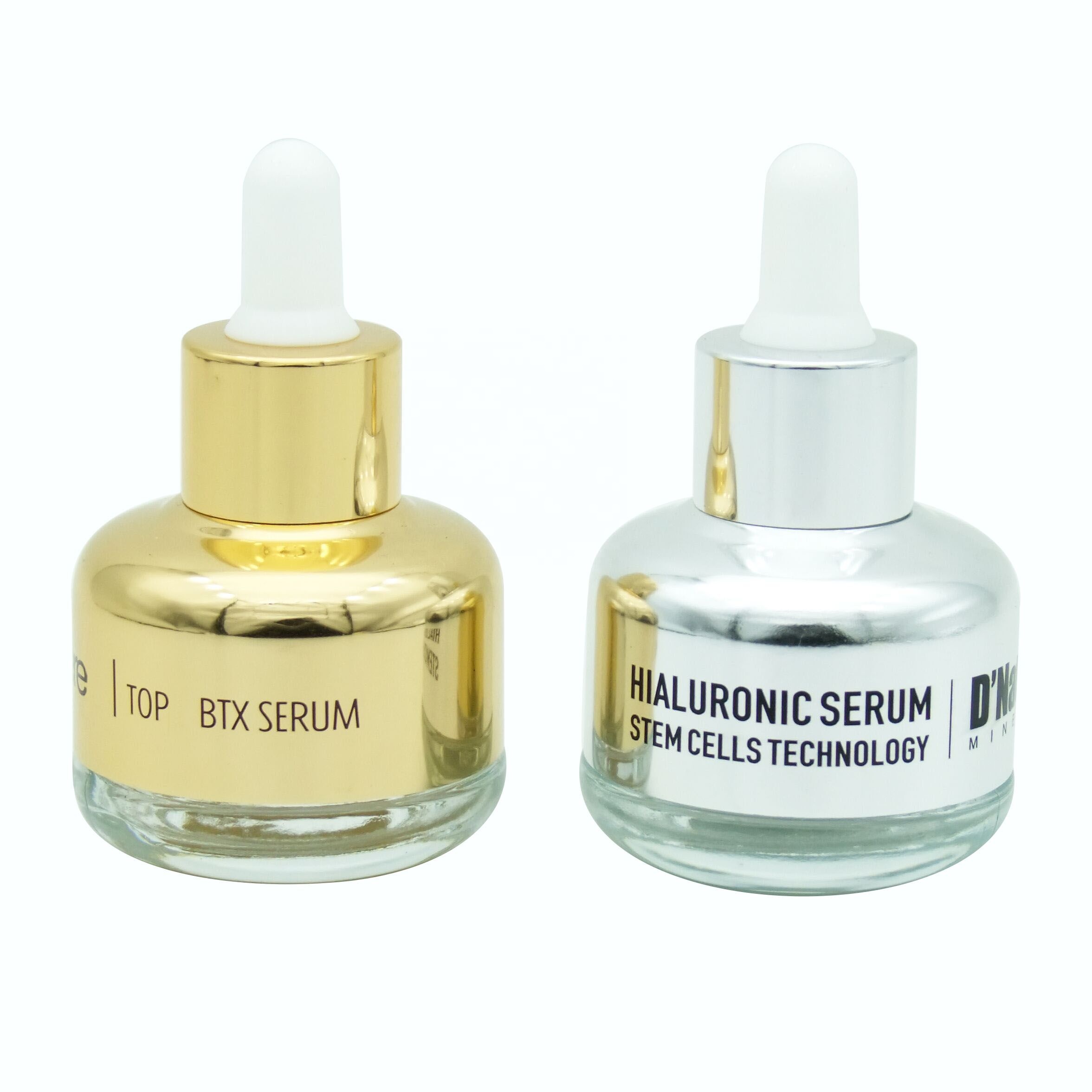 30ml cosmetic glass gold droppers bottles luxury 1oz eye serum glass bottles Haodexin hyaluronic serum stem cells technology