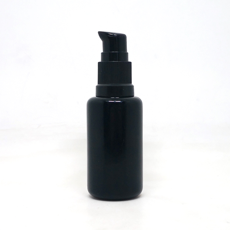 30ml cosmetic oil packaging uv violet glass bottle with serum pump cap
