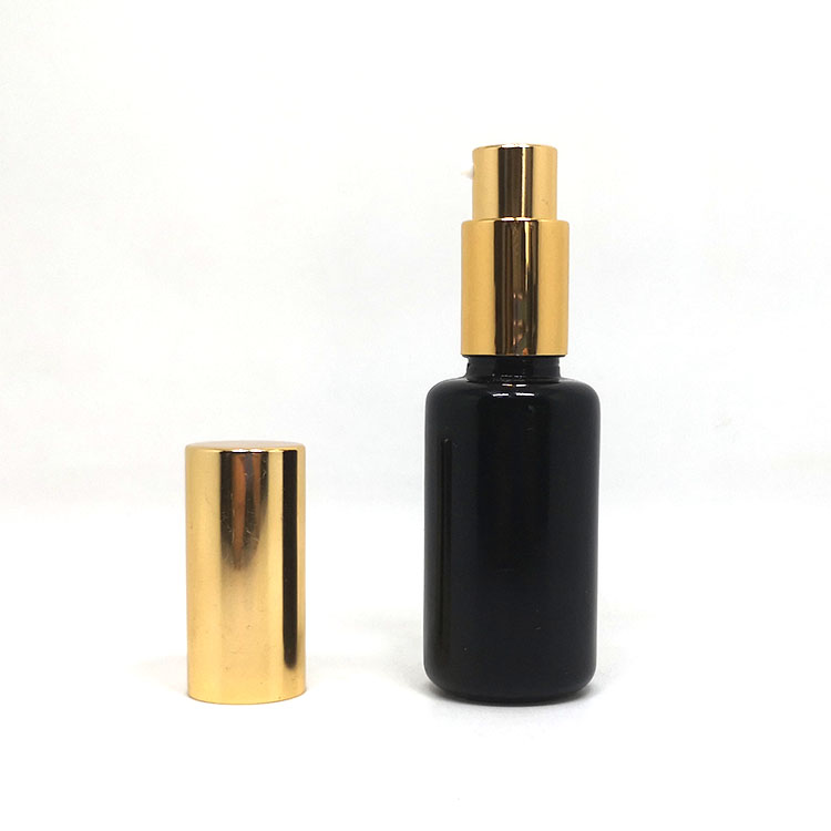 30ml cosmetic oil packaging uv violet glass bottle with serum pump cap