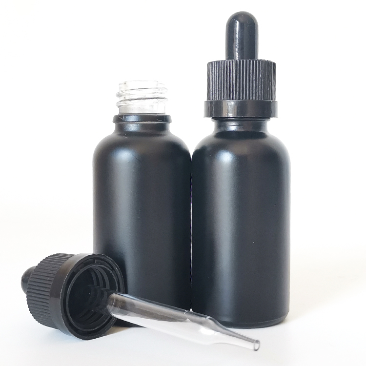 30ml cosmetic packaging black frosted essential oil dropper glass bottle