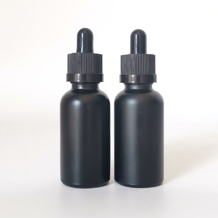 30ml cosmetic packaging black frosted essential oil dropper glass bottle