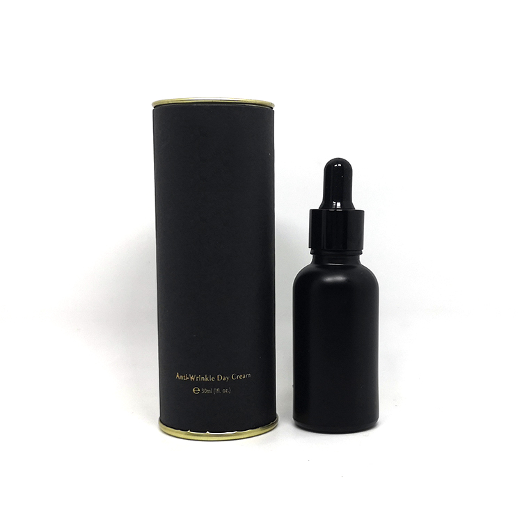 30ml cosmetics cbd oil serum packaging matte black glass bottles with marked dropper caps