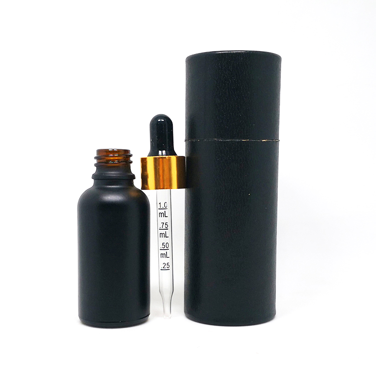 30ml cosmetics cbd oil serum packaging matte black glass bottles with marked dropper caps