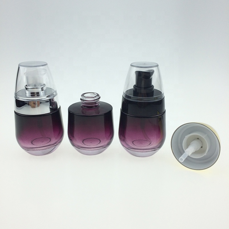 30ml custom luxury gradient purple empty lotion glass makeup pump bottle