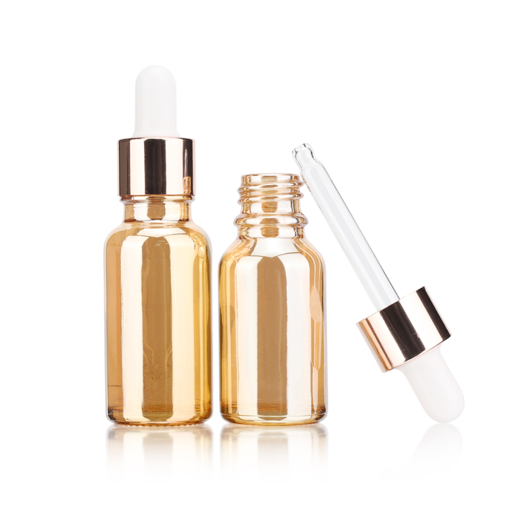 30ml electroplated sliver gold black plating essential oil glass dropper bottle with aluminium cap for e liquid