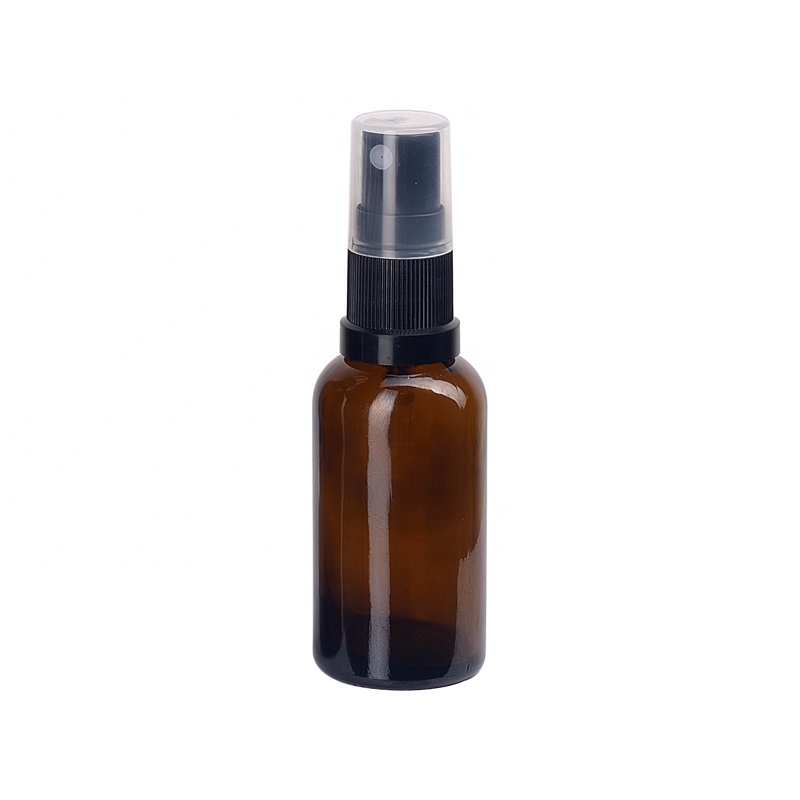 30ml empty amber glass bottles 1 oz brown glass essential oil bottle sprayer 30 ml with 18/415 black plastic fine mist spray