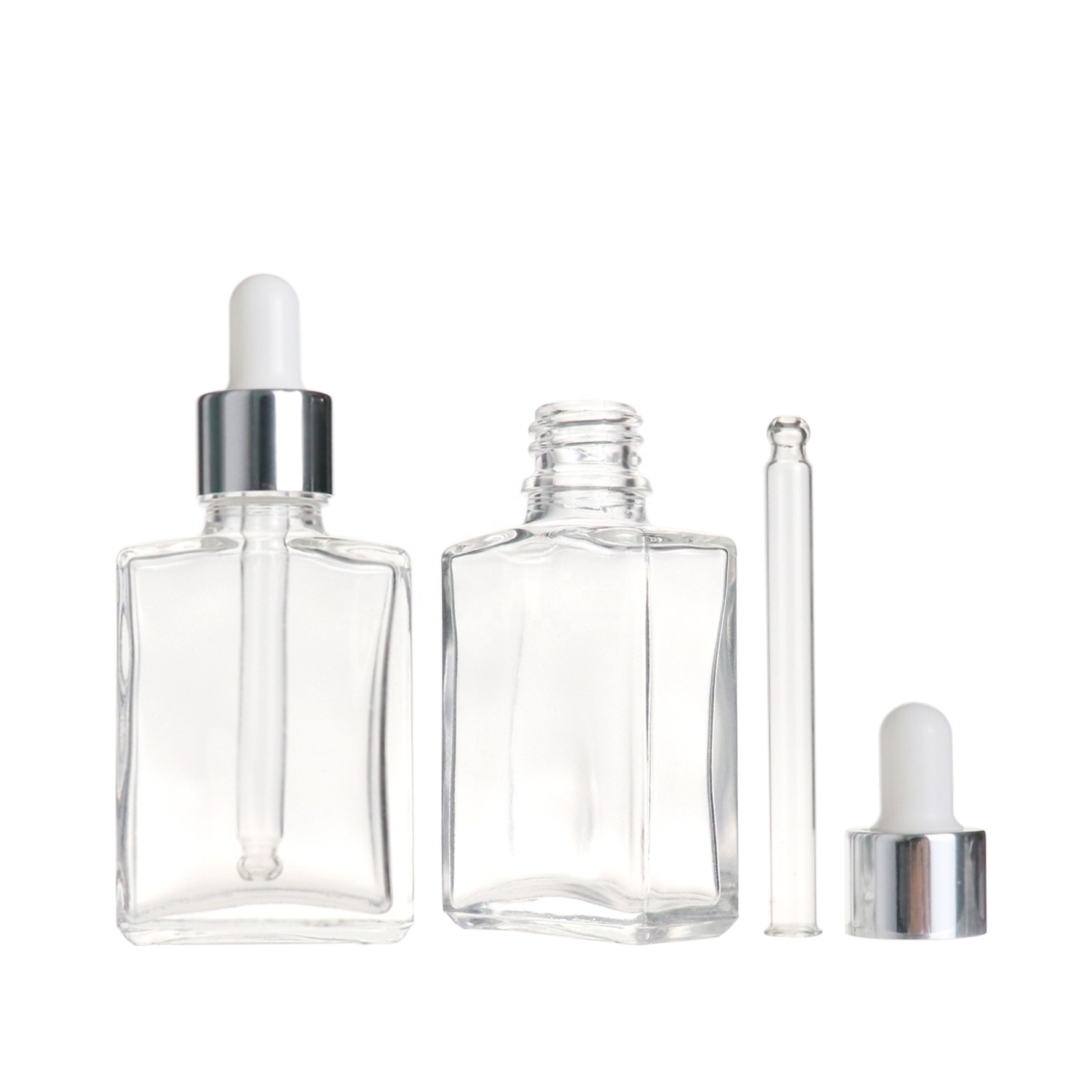 30ml empty clear square essential oil skincare cosmetic glass dropper bottles with pipette dropper