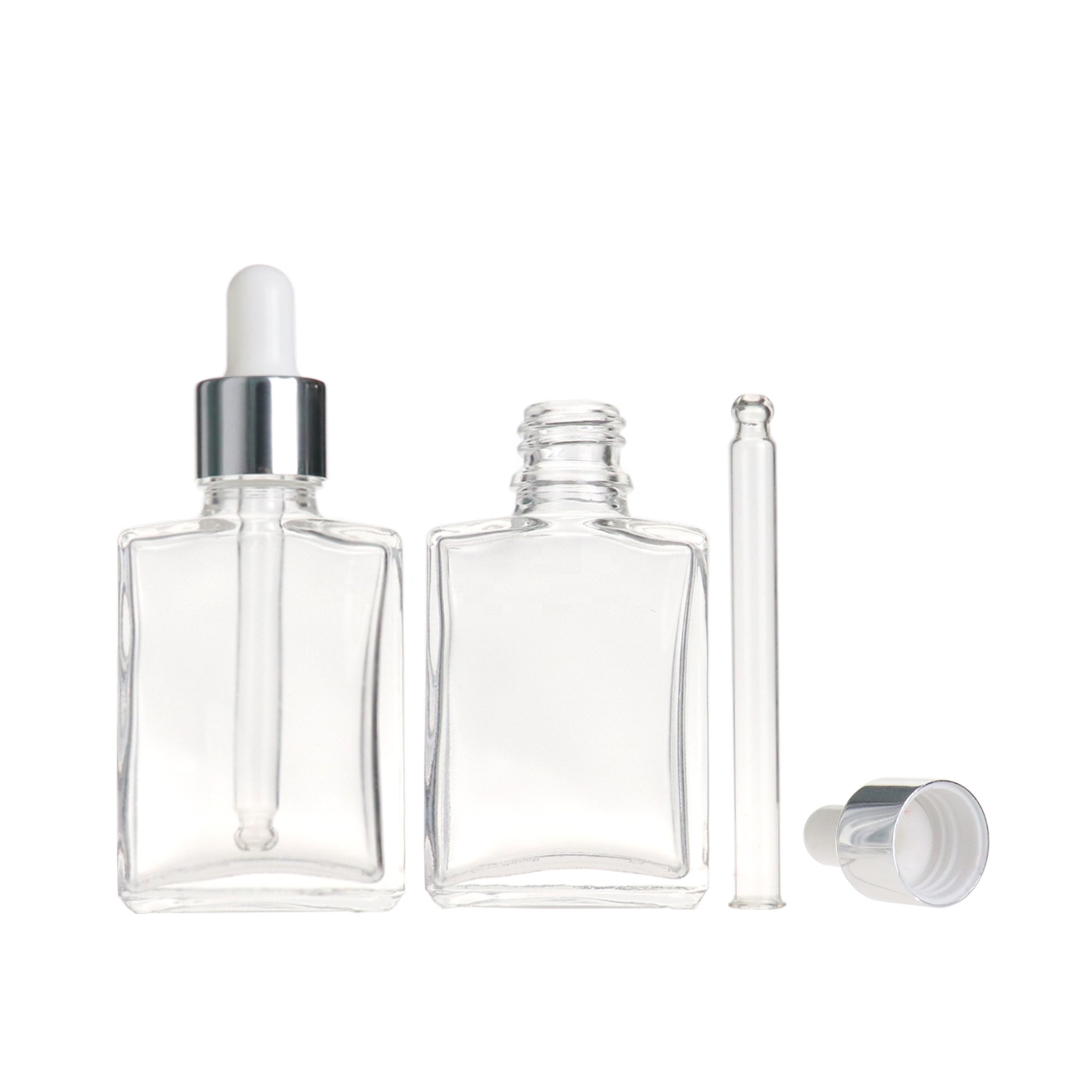 30ml empty clear square essential oil skincare cosmetic glass dropper bottles with pipette dropper