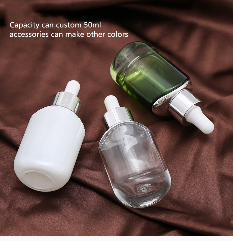 30ml empty cosmetic essential oil packaging flat skin care serum dropper glass bottle