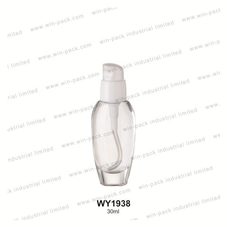 30ml empty custom beauty foundation glass bottle  with pump and cap cosmetics packaging