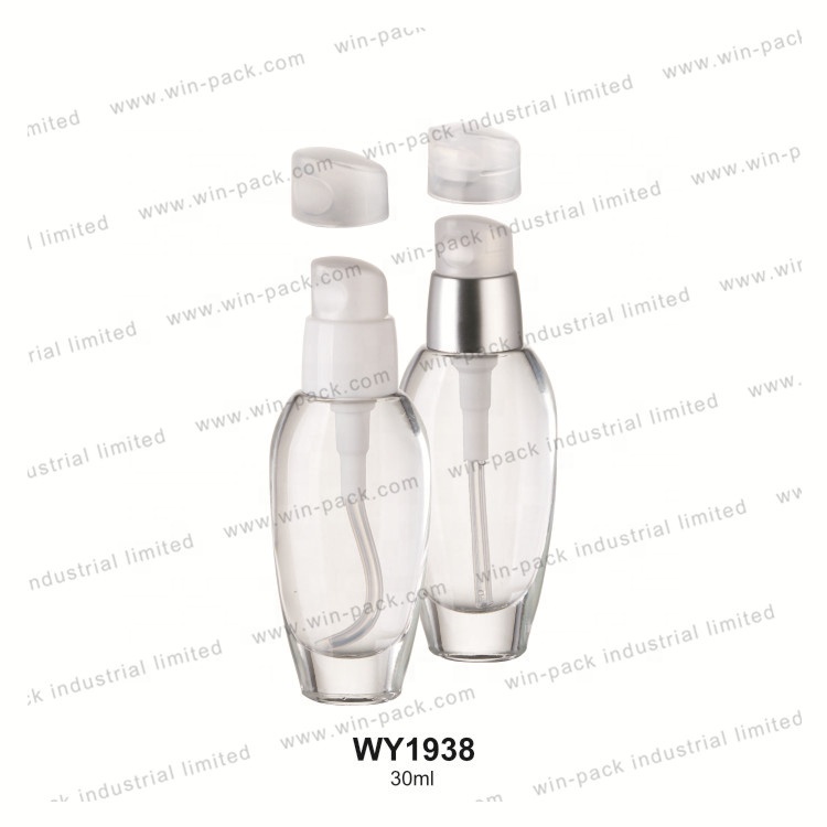 30ml empty custom beauty foundation glass bottle with pump and cap cosmetics packaging