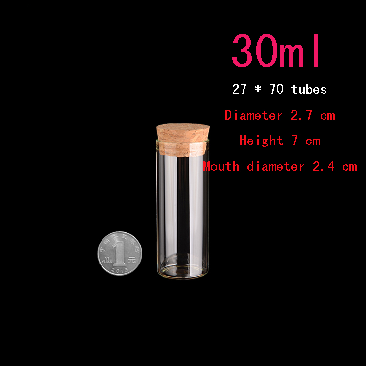 30ml empty wholesale glass Tube with cork, 1 ounce transparent glass jar, 30 ml glass small Wishing gift bottle In stock