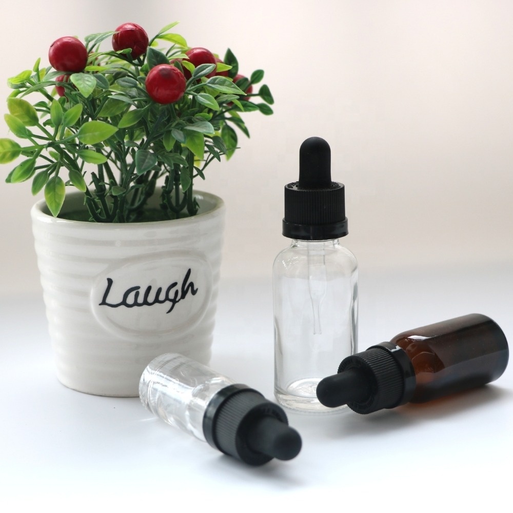 30ml essential oil bottle child proof dropper glass bottle amber glass essential oil bottle black plastic child resistant lid
