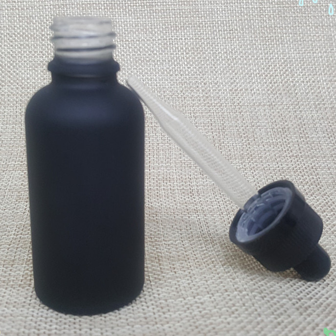 30ml essential oil e liquid dropper bottle with childproof &tamper cap black matte frosted glass bottle pipette