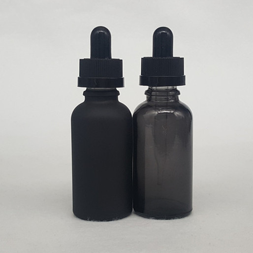 30ml essential oil e liquid dropper bottle with childproof &tamper cap black matte frosted glass bottle pipette