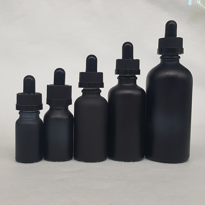 30ml essential oil e liquid dropper bottle with childproof &tamper cap black matte frosted glass bottle pipette