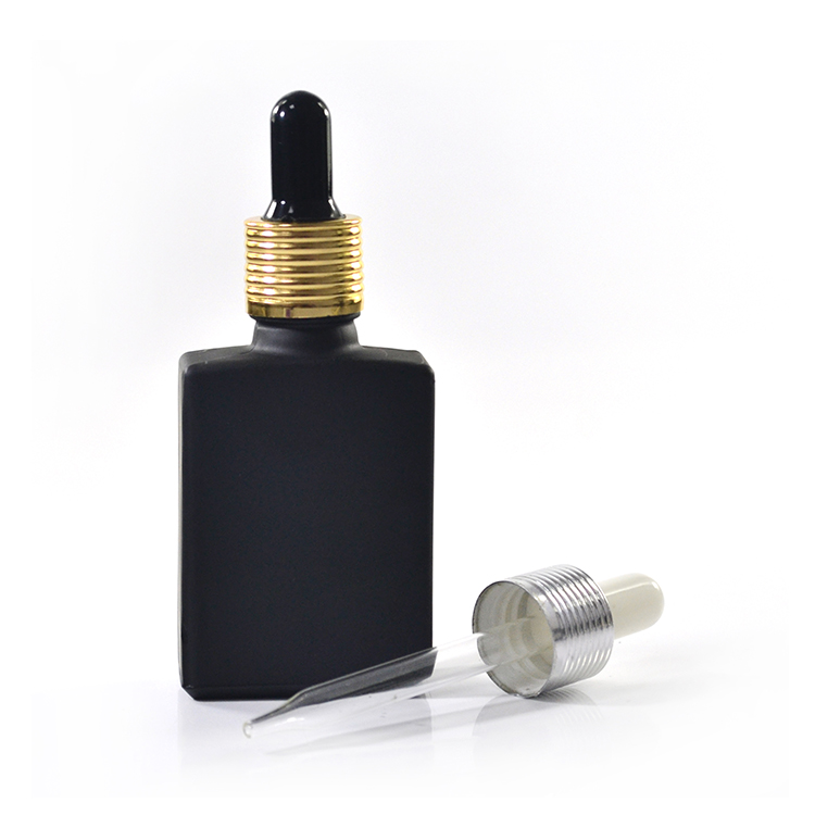 30ml essential oil e liquid square rectangular glass dropper bottle with gold silver black caps