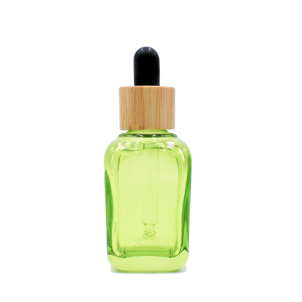 30ml eye face essential oil cosmetic packaging black clear frosted square glass dropper bottle with bamboo cap