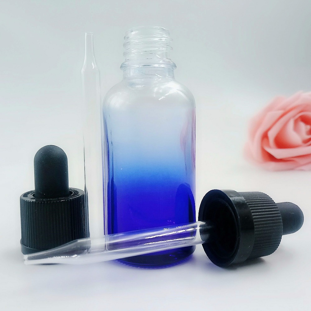 30ml faded Blue Gradient Glass Dropper Bottles with Childproof & Tamper Evident Caps