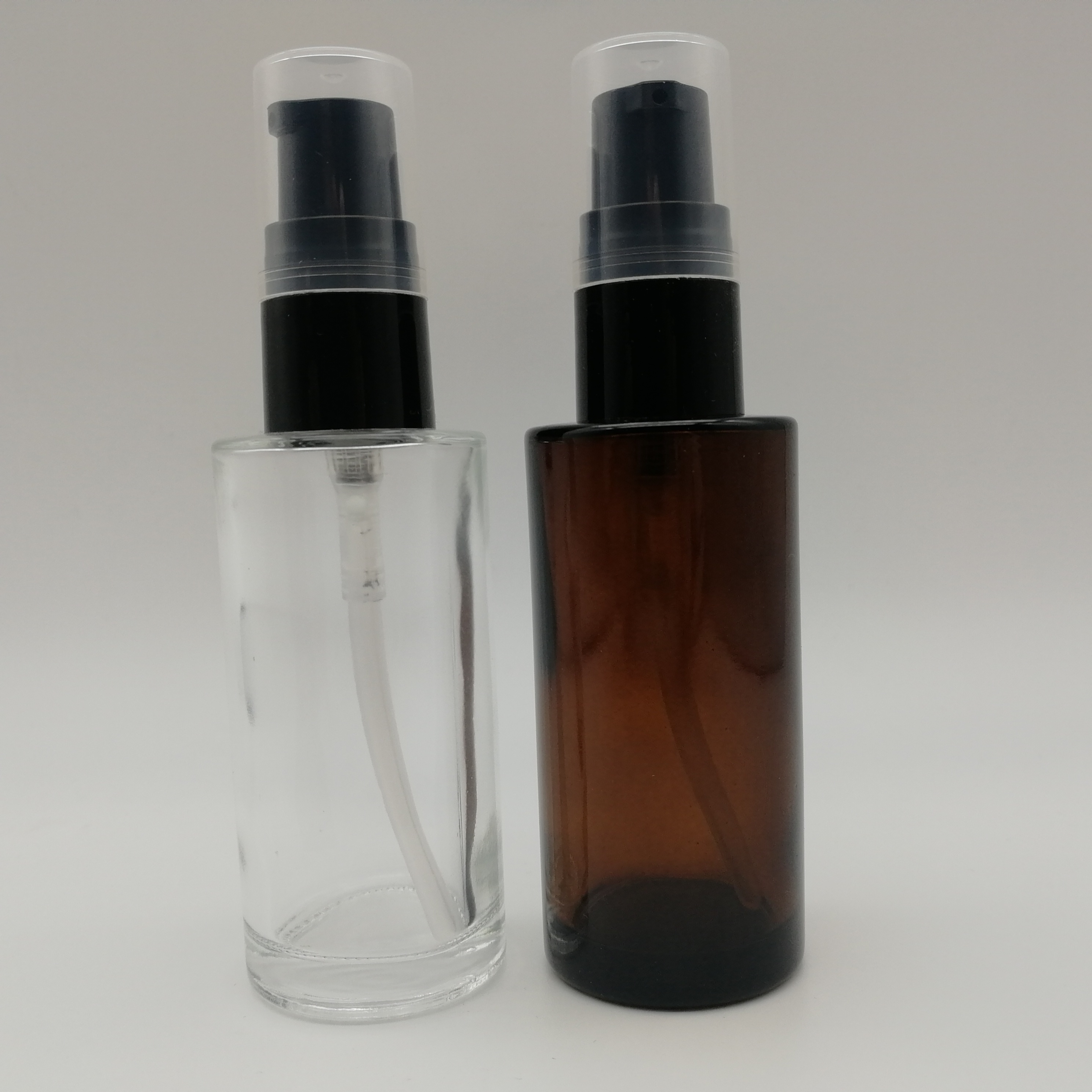30ml fancy perfume serum treatment pump bottles clear glass with DIN18mm screw finish