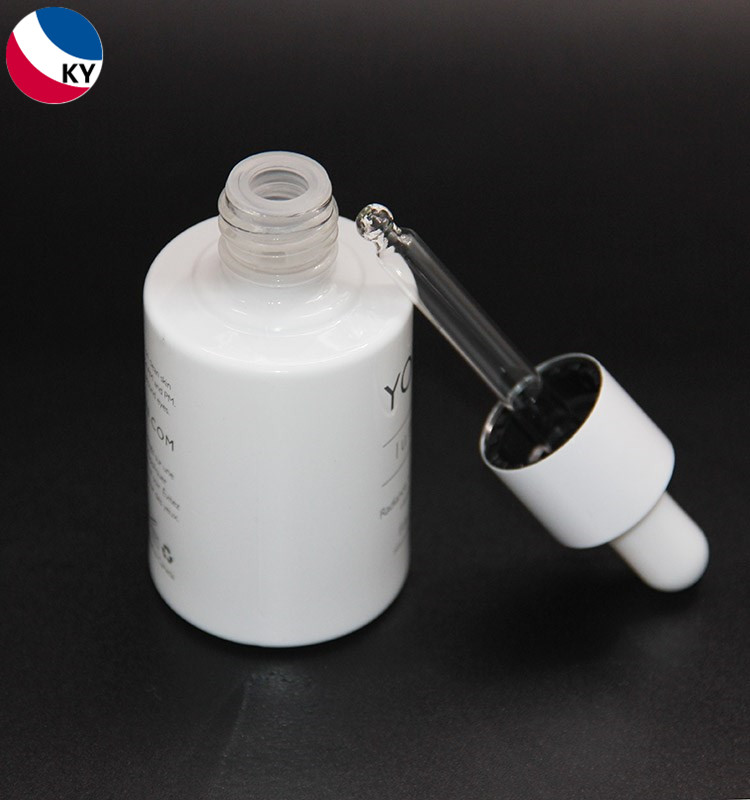 30ml flat shoulder cylinder heavy bottom essential oil glass bottle aluminum white dropper for serum