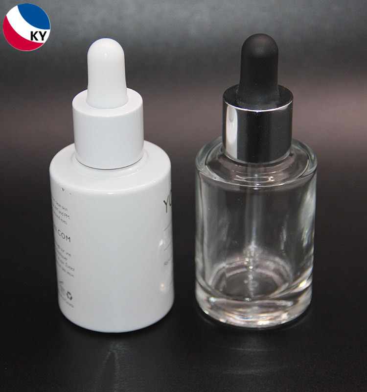 30ml flat shoulder cylinder heavy bottom essential oil glass bottle aluminum white dropper for serum