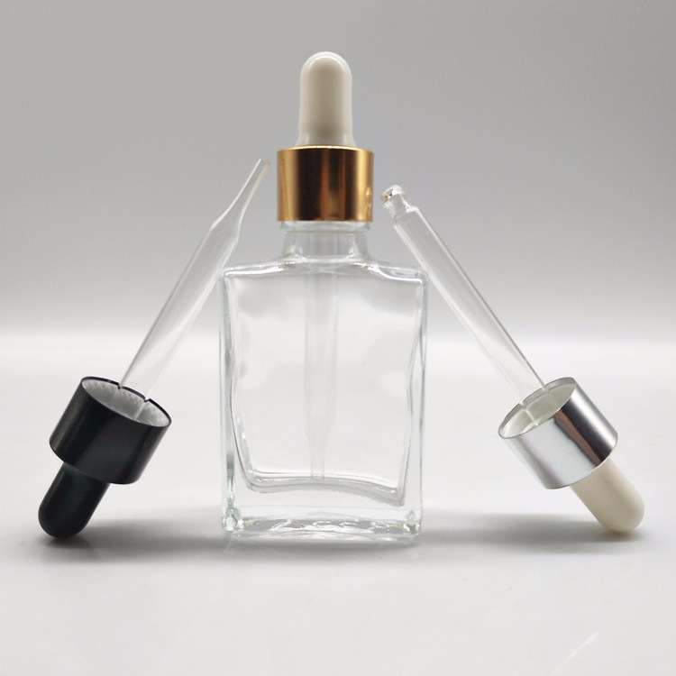 30ml flat square perfume glass bottle clear essential oil bottle with dropper