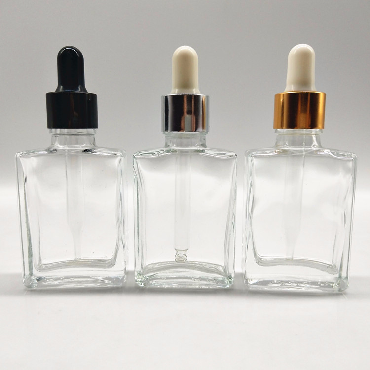 30ml flat square perfume glass bottle clear essential oil bottle with dropper