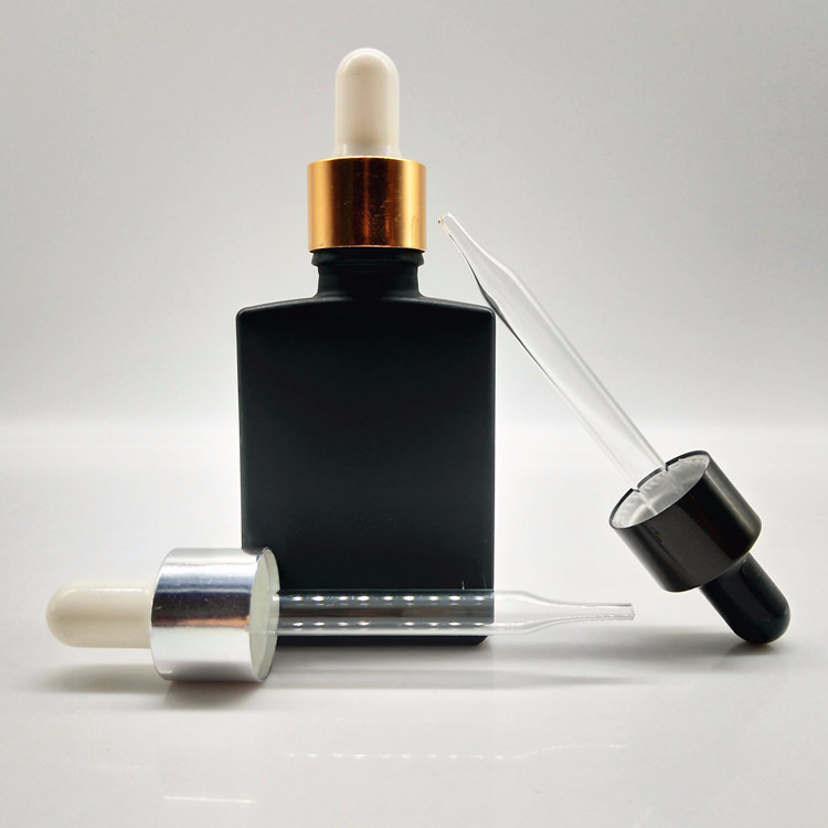 30ml flat square perfume glass bottle frosted Matt black essential oil bottle with dropper